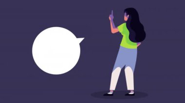 young woman speaking with speech bubble ,4k video animated