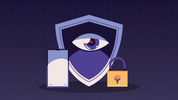 Cyber Security Technology Shield Animation Video Animated — Vídeo de stock