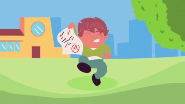 Sınavlı küçük öğrenci okulu, 4K video animasyonu.