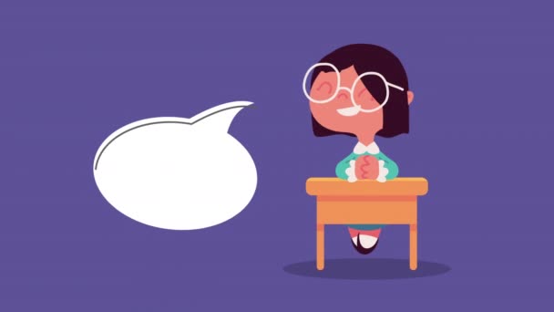 Little Student Girl School Desk Video Animated — 图库视频影像
