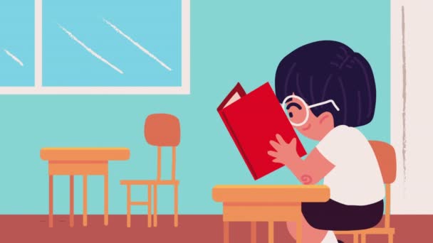 Mały Student Chłopiec Szkoła Klasie Wideo Animowane — Wideo stockowe