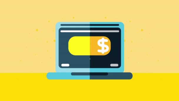 Laptop Met Geld Dollar Symbool Animatie Video Geanimeerd — Stockvideo