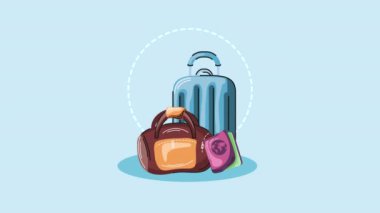 Seyahat bavulları ve pasaport animasyonu, 4k video animasyonu