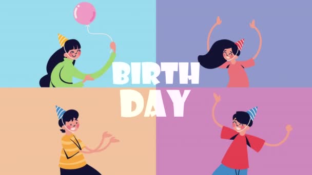 Happy Birthday People Celebrating Characters Video Animated — Video Stock