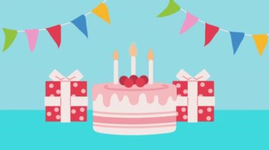 happy birthday celebration cake animation ,4k video animated