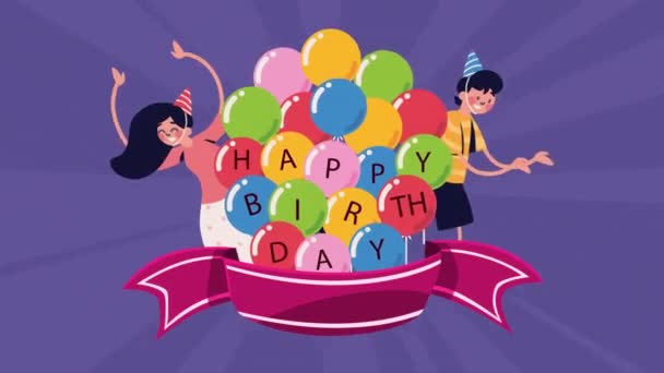 Happy Birthday Couple Celebrating Characters Video Animated — Stock video