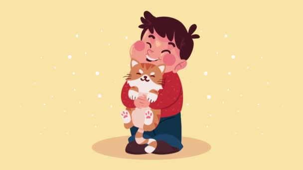 Boy Little Cat Mascot Animation Video Animated — стоковое видео