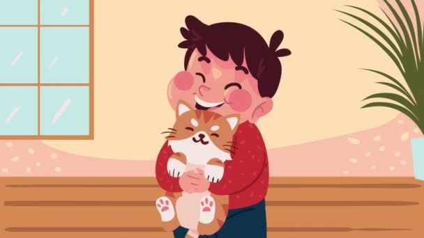 Boy Little Cat Mascot Animation Video Animated — Video
