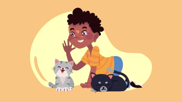 Afro Fiú Macskákkal Kabala Animáció Videó Animált — Stock videók