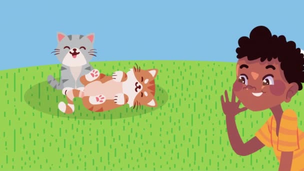 Afro Boy Cats Mascots Animation Video Animated — Stock Video