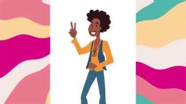 Afro genç hippi karakter, 4k video animasyonu