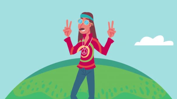 Young Boy Hippie Lifestyle Characters Video Animated — Stockvideo