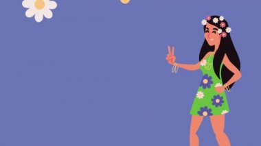 Sen hippi kız karakteri, 4k video animasyonu