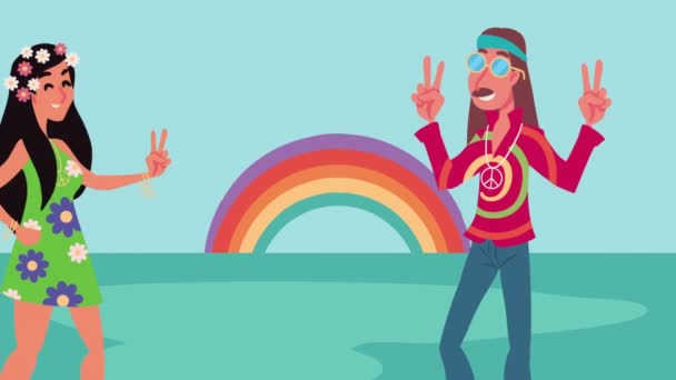 Young Hippies Couple Lifestyle Characters Video Animated — ストック動画