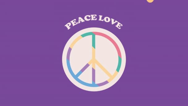 Hippie Peace Love Emblem Animation Video Animated — Vídeos de Stock