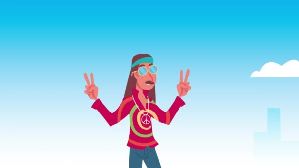 Young Boy Hippie Lifestyle Characters Video Animated — Stockvideo