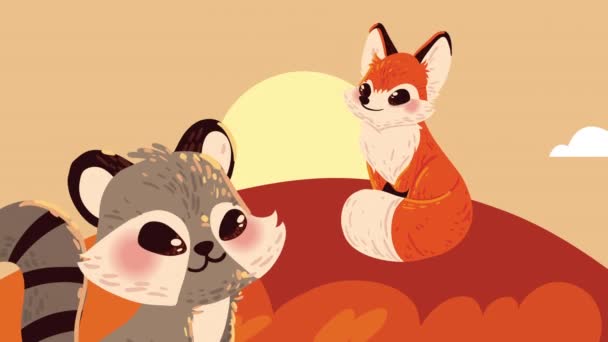 Raccoon Fox Animals Animation Video Animated — 图库视频影像