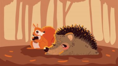 chipmunk and purcopine animation ,4k video animated