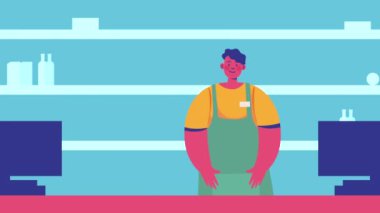 Kasap işçi profesyonel karakter animasyonu, 4k video animasyonu