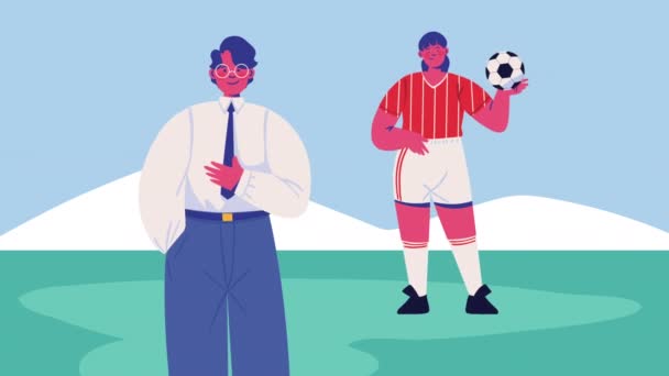 Businessman Soccer Player Characters Animation Video Animated — Vídeos de Stock