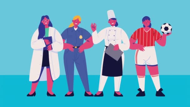 Four Professionals Workers Characters Animation Video Animated — Vídeo de Stock