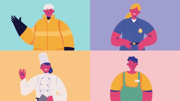Four Professionals Workers Characters Animation Video Animated — Wideo stockowe