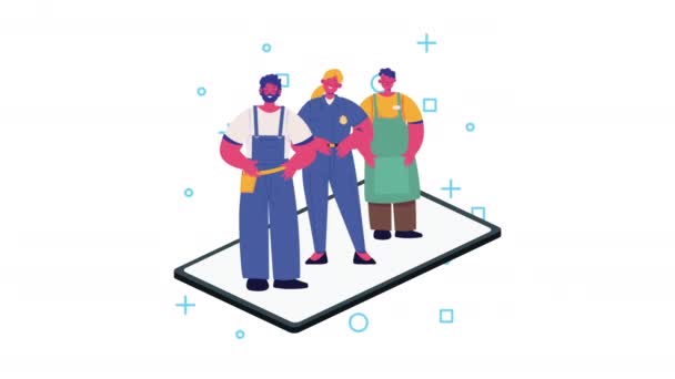 Professionals Workers Smartphone Animation Video Animated — Vídeos de Stock