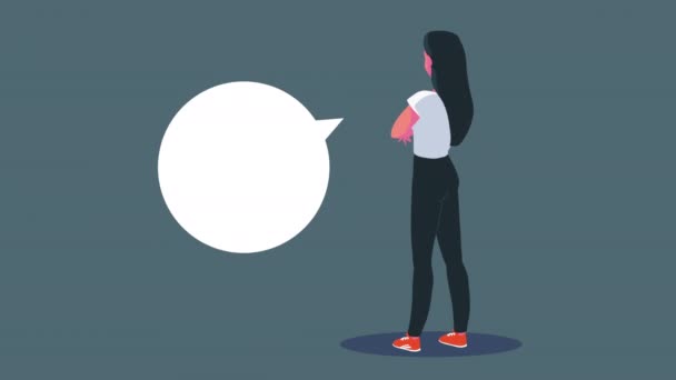 Konuşma Balonu Karakteri Olan Genç Bir Kadın Video Animasyonu — Stok video