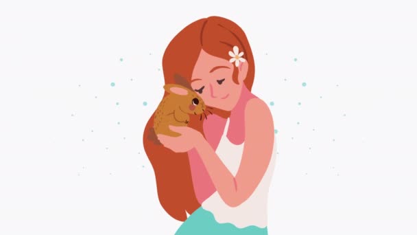 Woman Hugging Rabbit Character Animation Video Animated — Stok Video