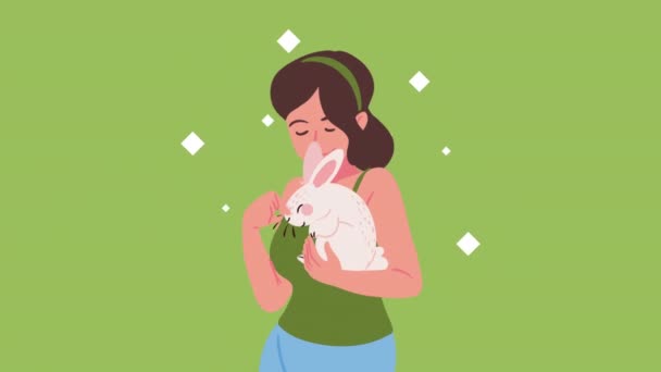Woman Lifting Rabbit Character Animation Video Animated — Stockvideo