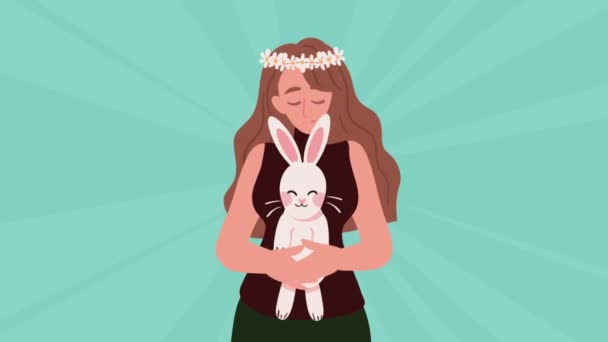 Woman Lovely Rabbit Character Animation Video Animated — Vídeos de Stock