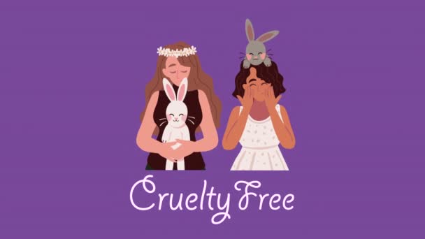 Crueldade Livre Lettering Com Meninas Coelhos Vídeo Animado — Vídeo de Stock