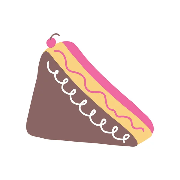 Sweet Piece Cake Doodle Isolated Icon — Vector de stock