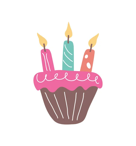 Birthday Cupcake Candles Doodle Icon — Stock Vector