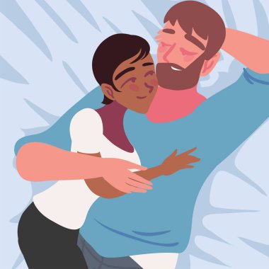 Dinlenen mutlu çift bir yatakta