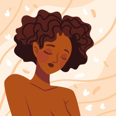 Güzel afro kadın, düz tasarım.