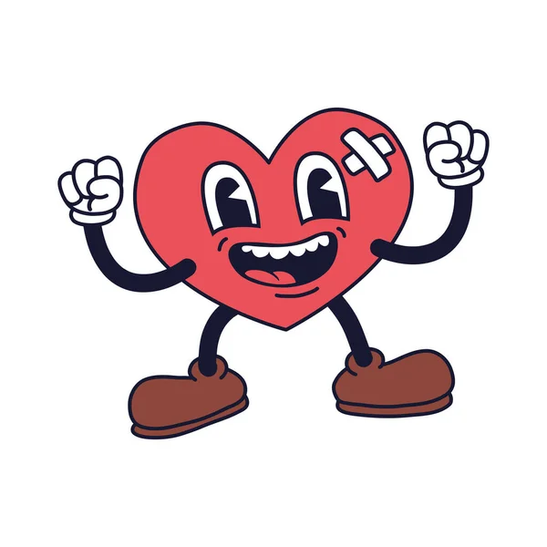 Cartoon Love Heart Retro Style — Stok Vektör