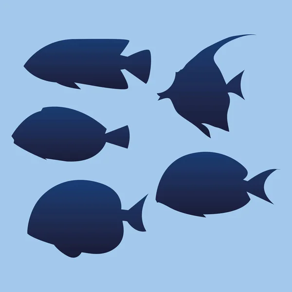 Set Fishes Sea Life Silhouette — ストックベクタ
