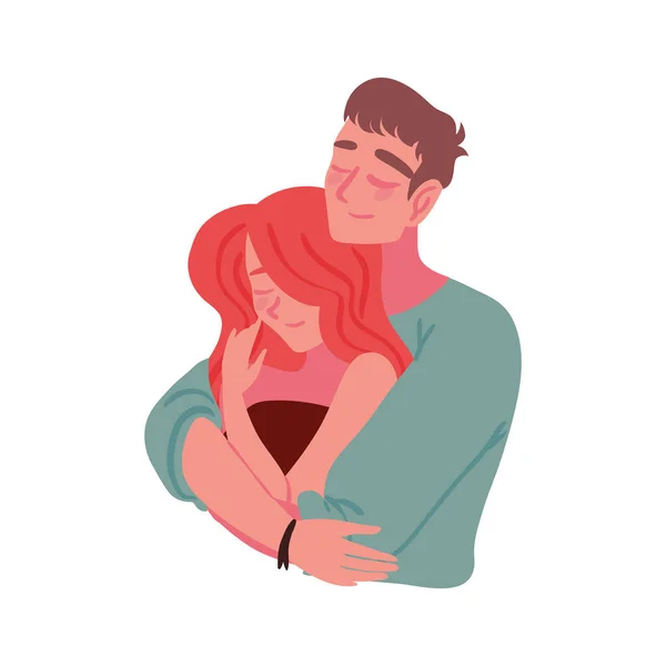 Man Hugs Woman Couple Portrait — Vetor de Stock