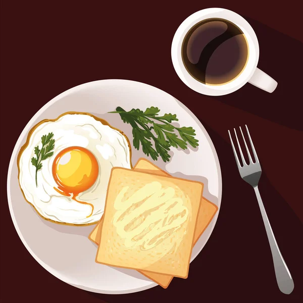 Breakfast Egg Bread Coffee — Stock vektor