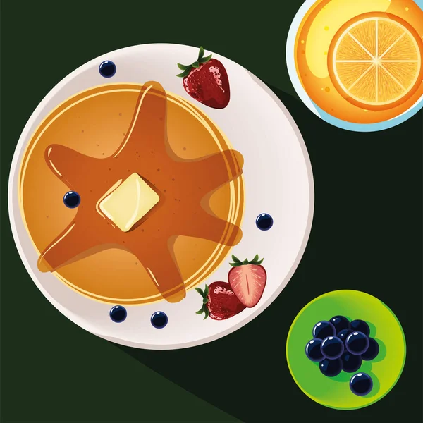 Pancakes Fruit Breakfast Vector Design — Vetor de Stock