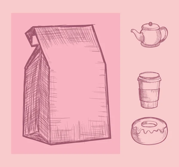 Icons Coffee Doodle Vector Design — Διανυσματικό Αρχείο