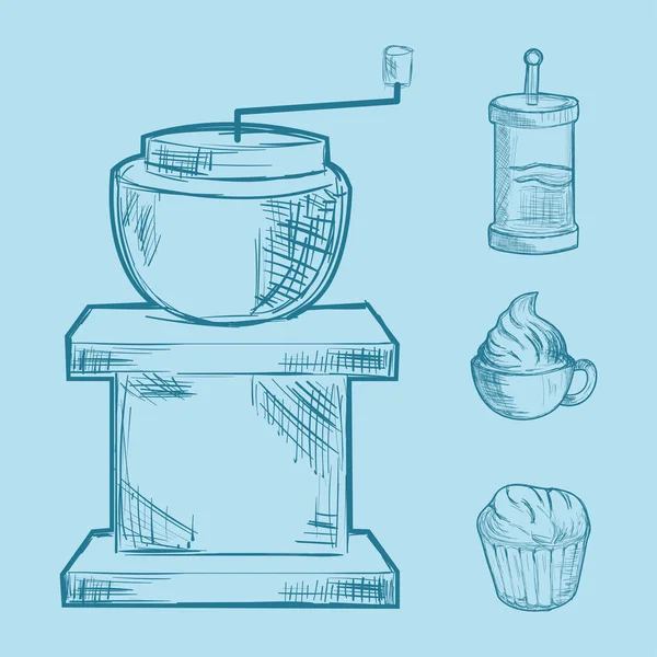 Icons Doodle Coffee Include Grinder — Stock vektor
