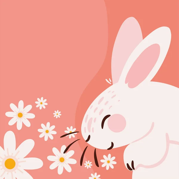 White Rabbit Flowers Cartoon — Image vectorielle