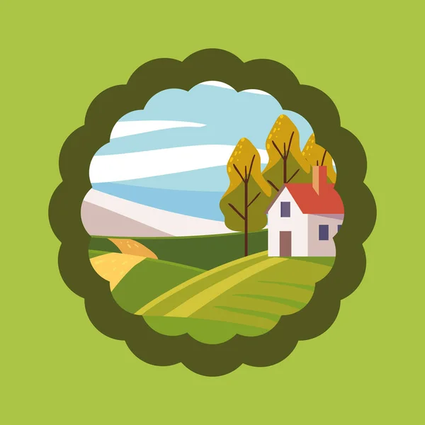 Rural Label House Path — Stok Vektör