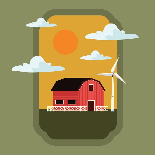 Etiqueta Rural Celeiro Com Turbina Eólica Layout —  Vetores de Stock