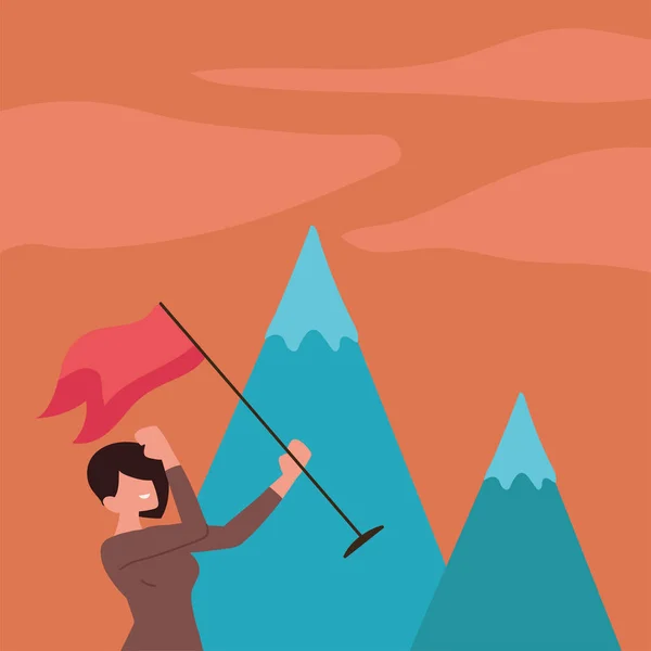 Successful Woman Flag Mountain — 图库矢量图片