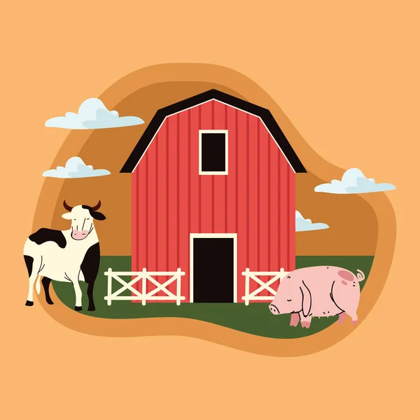 Cow Pig Rural Label Design — Stock Vector