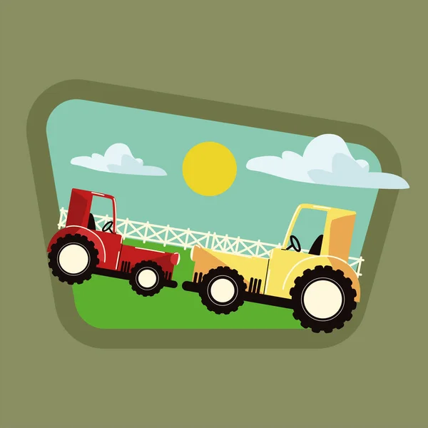 Farm Tractor Rural Label Design — Vetor de Stock