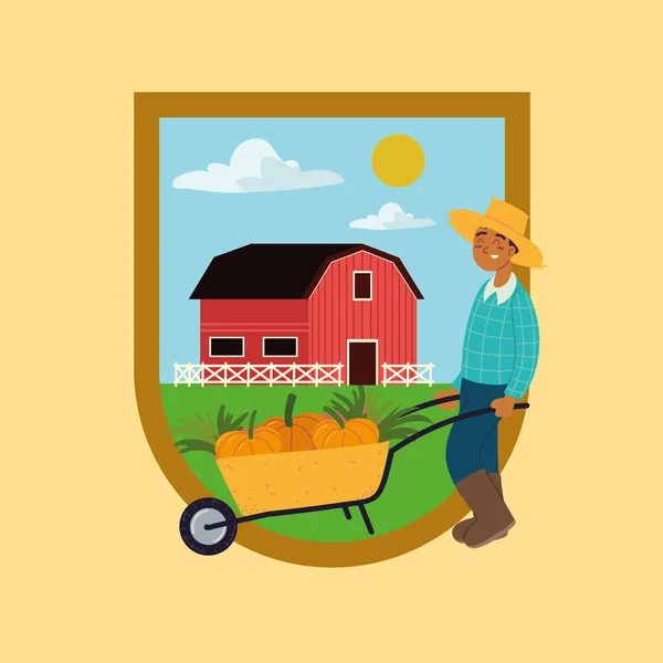Rural Label Farmer Harvest Pumpkins — Stok Vektör